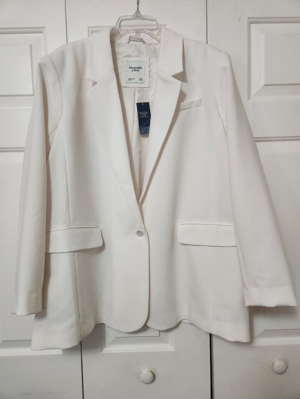 Abercrombie & Fitch Cream Single-Button Tailored Blazer
